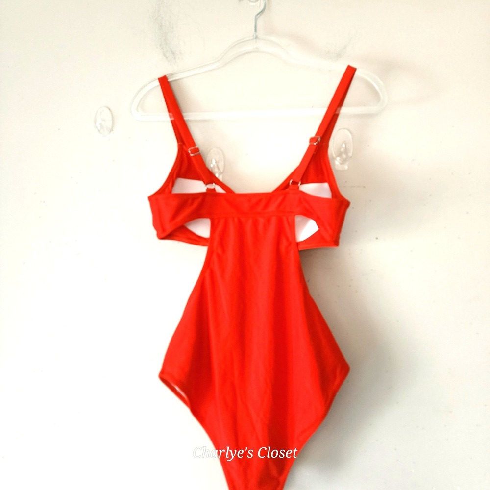 Red Cutout Monokini Swimsuit M/L NWOT Front Tie One Piece Beachy Vacation Vixen - Picture 6 of 10